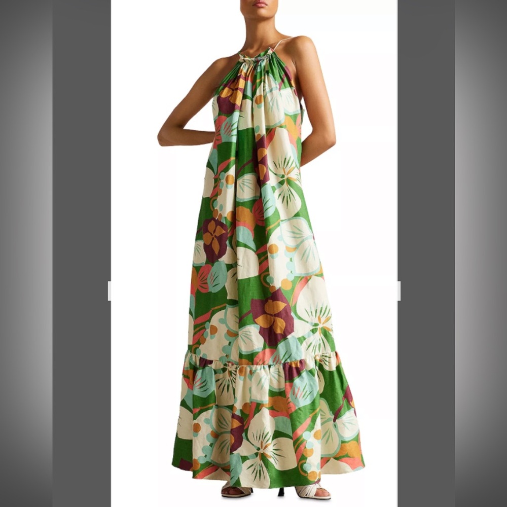 Ted Baker London Floral Maxi Dress - Green, Purple, White